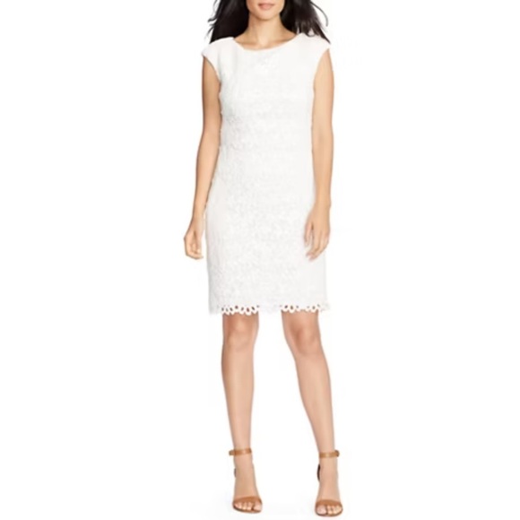 Lauren Ralph Lauren Dresses & Skirts - Lauren Ralph Lauren Lace Bateau Neck Sheath Dress White Size 16 NEW